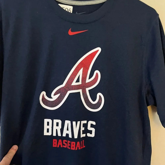 Nike Dri Fit Mens Blue T Shirt Small Atlanta Braves Baseball Short Sleeve MLB - Picture 4 of 6